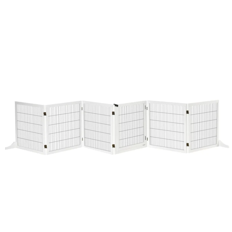 Six-Panel Folding Wooden Pet Gate – White, 70cm