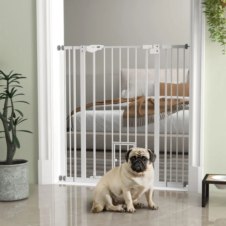 Tall Dog Gate with Cat Door – White, 104.1cm Tall Dog Gate with Cat Door – White, 104.1cm