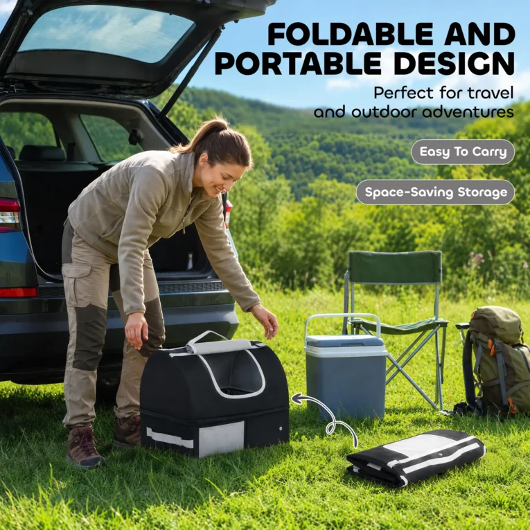 Portable Foldable Cat Litter Box with Lid – Black, Grey