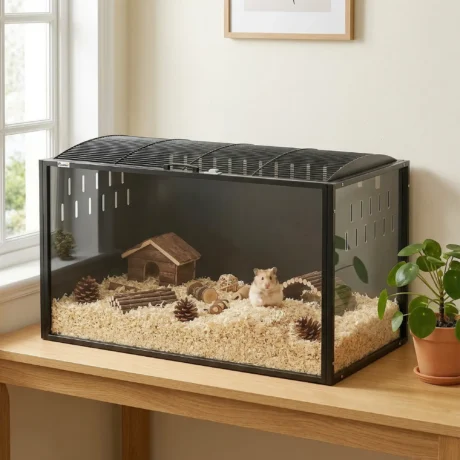 Steel Hamster Habitat with Clear Panels &ndash; Black, 105cm &ndash; detail 2