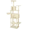 Tall Cat Tower with Two Dens and Hammocks – Beige, 202cm