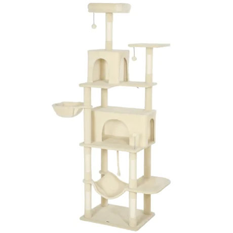 Tall Cat Tower with Two Dens and Hammocks &ndash; Beige, 202cm