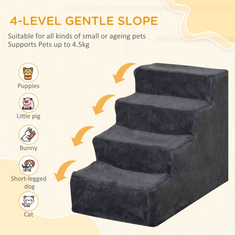 Dog Stairs 4-Step Plush Cover – Dark grey