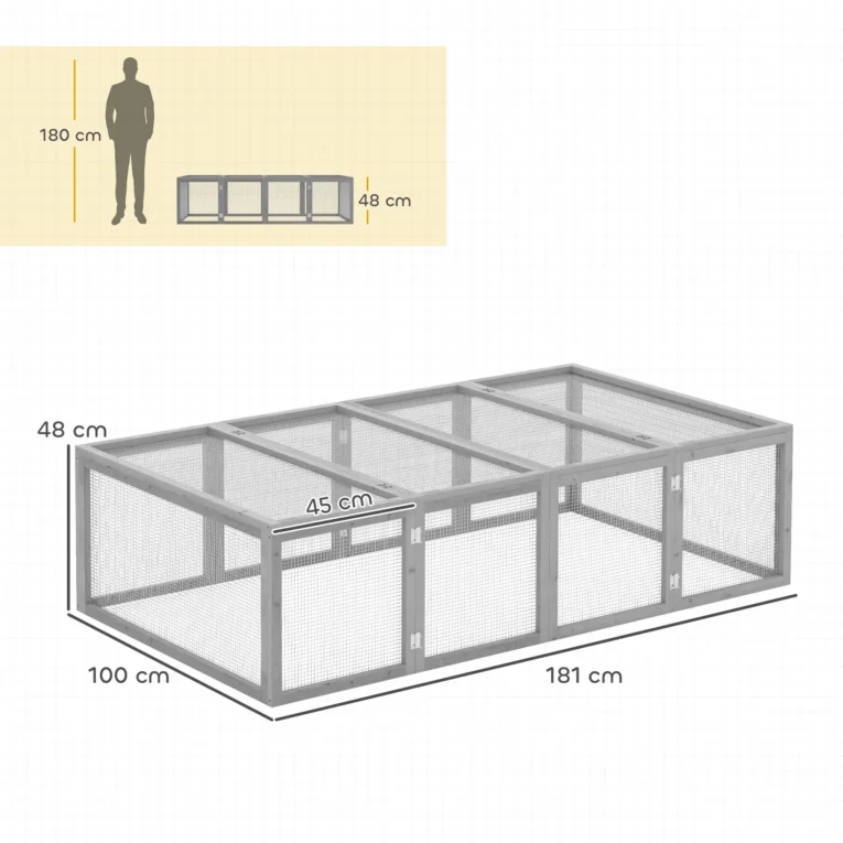 Rabbit Hutch 181L x 100W x 48Hcm – Grey