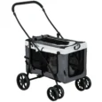 Folding Pet Stroller with Detachable Carrier – Grey, 10kg