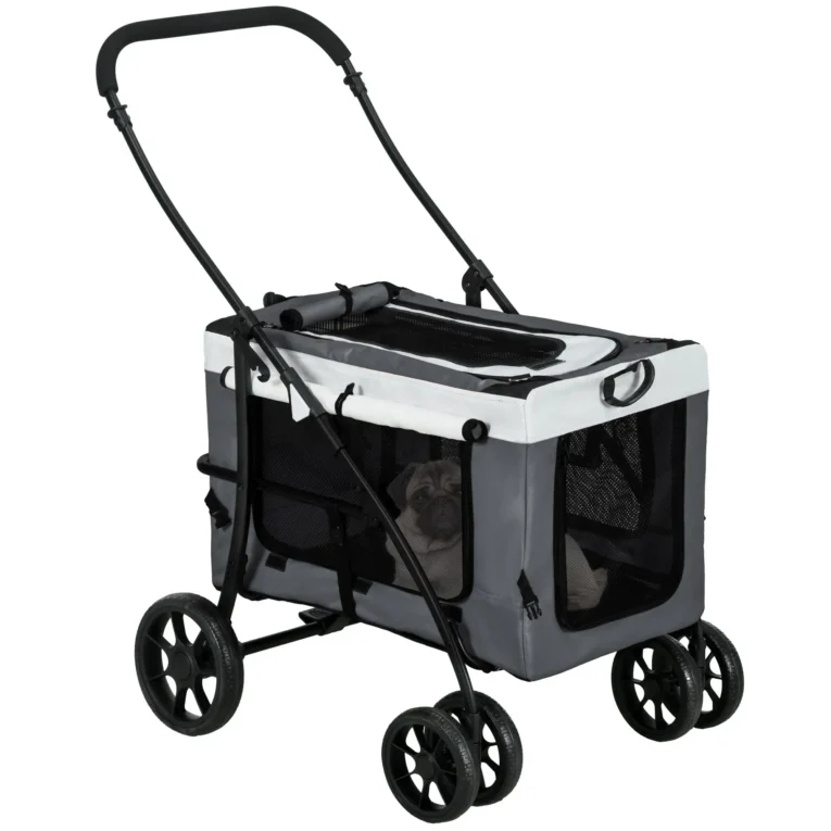 Folding Pet Stroller with Detachable Carrier – Grey, 10kg