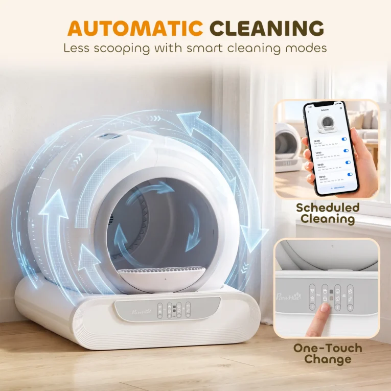Automatic Cat Litter Tray 65L Self-Cleaning APP Control – White, Grey Automatic Cat Litter Tray 65L Self-Cleaning APP Control – White, Grey