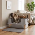 High-Sided Steel Litter Tray with Scoop and Mat – Grey, 60cm