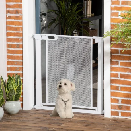 Auto-Closing Mesh Pet Gate – White, 75–82cm