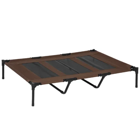 Large Raised Mesh Dog Bed with Carry Bag – Brown, 122cm