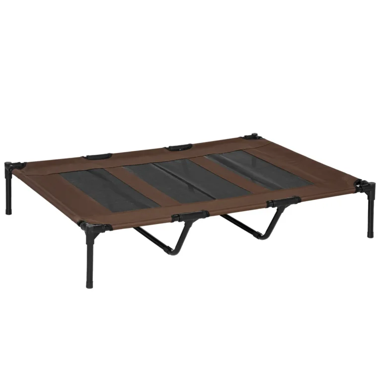 Large Raised Mesh Dog Bed with Carry Bag – Brown, 122cm