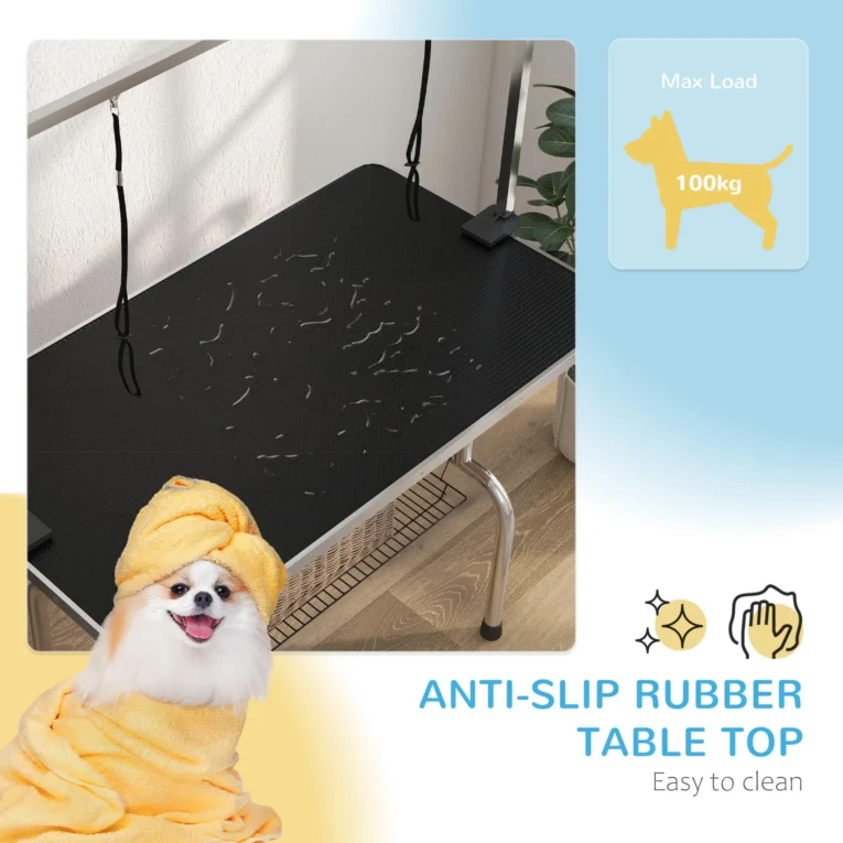 Folding Dog Grooming Table with Adjustable Arm – Black, 107cm