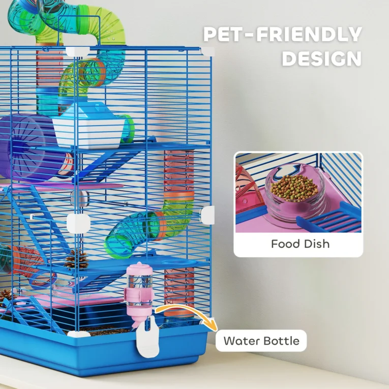 Five-Level Hamster Habitat with Side Tunnel – Blue, 46 × 30 × 58cm