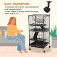 Four-Level Small-Animal Cage with Wheels and Hammock – Silver