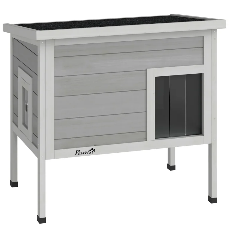 Insulated Wooden Cat Shelter with Escape Door – Grey, 68cm