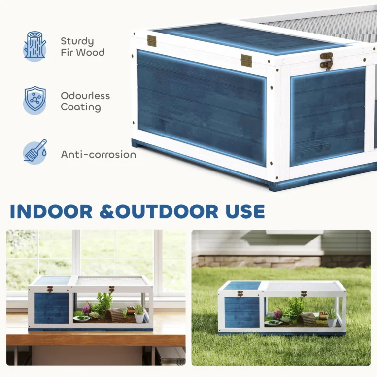 Tortoise Habitat Solid Wood 91×60.5x32cm – Blue