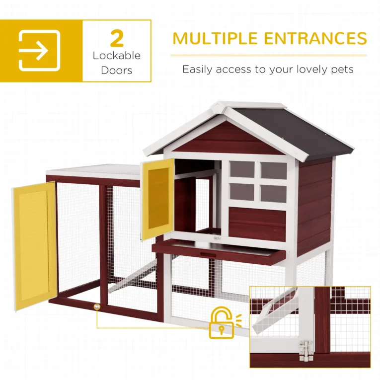 Wooden Rabbit Hutch with Side Run and Tray – Brown and White