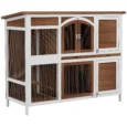 Wooden Pet Hutch Two-Tier with Openable Roof – Brown, Black, White