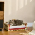 Cat Cardboard Scratcher Sofa Bed with Catnip 58x29cm – Brown and claret