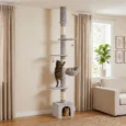 Adjustable Floor-to-Ceiling Cat Tower with Den – Light Grey, 230–250cm