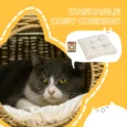 Raised Rattan-Style Cat Hideaway with Cushion – Light Brown, 40cm