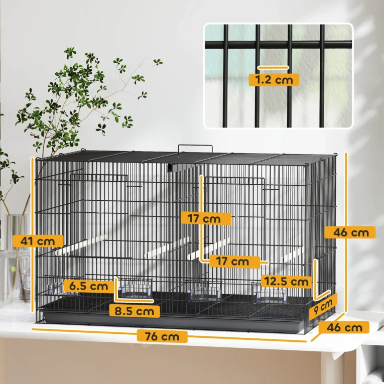 Divided Bird Cage with Four Perches and Feeders – Black, 76cm Divided Bird Cage with Four Perches and Feeders – Black, 76cm