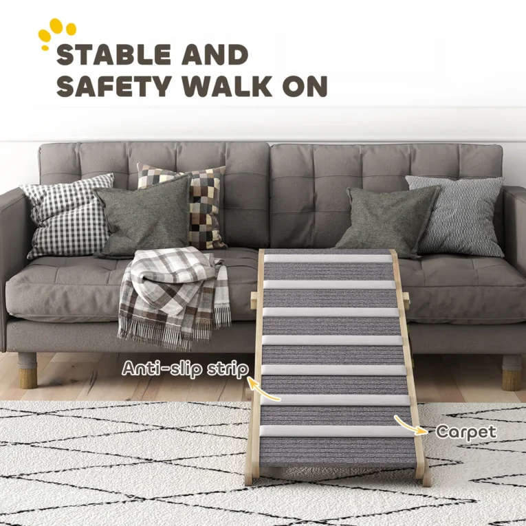 Adjustable Wooden Pet Ramp with Carpet Surface – Four Heights