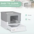 Hooded Cat Litter Box Portable with Scoop – Grey, White