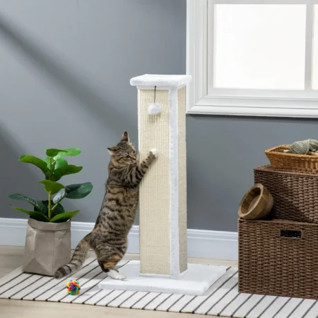 81cm Tall Sisal Cat Scratching Post with Hanging Ball &ndash; White &ndash; detail 2