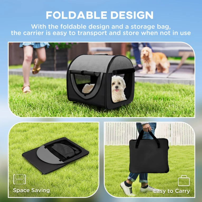 Folding Soft Pet Carrier with Mesh Windows – Black, 46cm