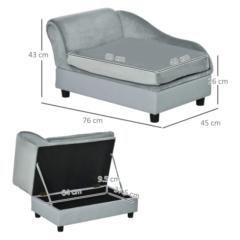 Pet Sofa with Under-Seat Storage – Light Grey, 76cm