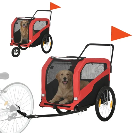 Convertible Dog Bike Trailer and Stroller – Red