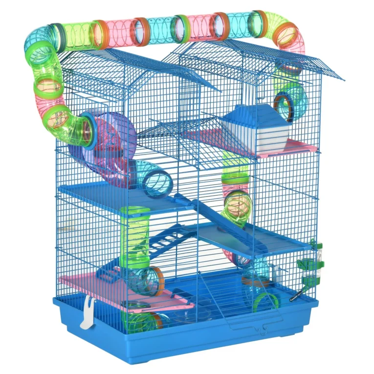 Five-Level Hamster Habitat with Full Tunnel Loop – Blue, 47 × 30 × 59cm