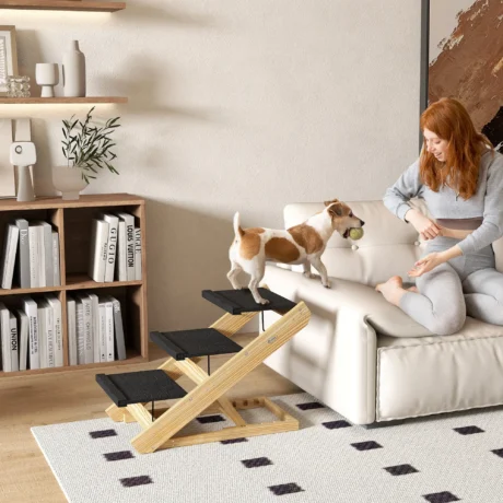Adjustable Wooden Pet Steps and Ramp – Natural, 48.5cm