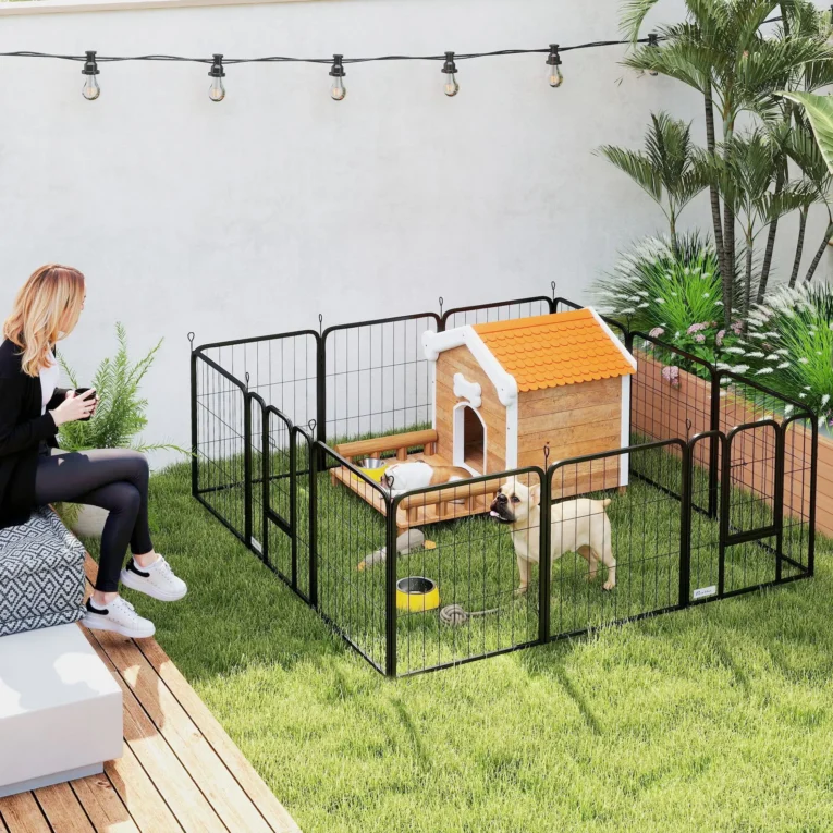 Twelve-Panel Dog Playpen with Two Gates – Black, 60cm High
