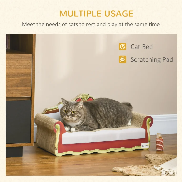 Cat Cardboard Scratcher Sofa Bed with Catnip 58x29cm – Brown and claret Cat Cardboard Scratcher Sofa Bed with Catnip 58x29cm – Brown and claret