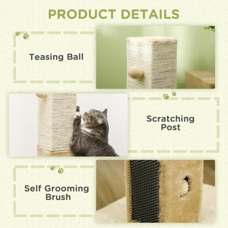 Jute Scratching Post with Grooming Brushes – Beige, 79cm