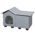 Outdoor Cat Shelter with Side Platform and Cushion – Grey