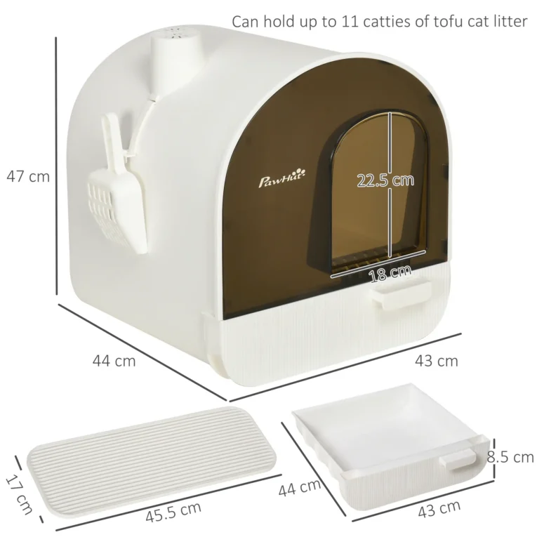 Hooded Cat Litter Box with Pull-Out Tray – White