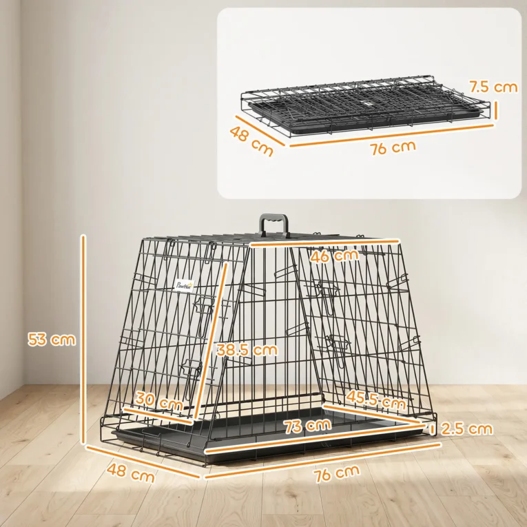 Compact Folding Car-Boot Dog Crate with Tray – Black, 76cm