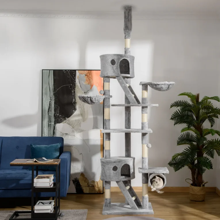 Cat Tree Indoor Adjustable Height 240-260cm – Light grey