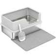 High-Sided Stainless Steel Cat Litter Tray – Light Grey, 60cm