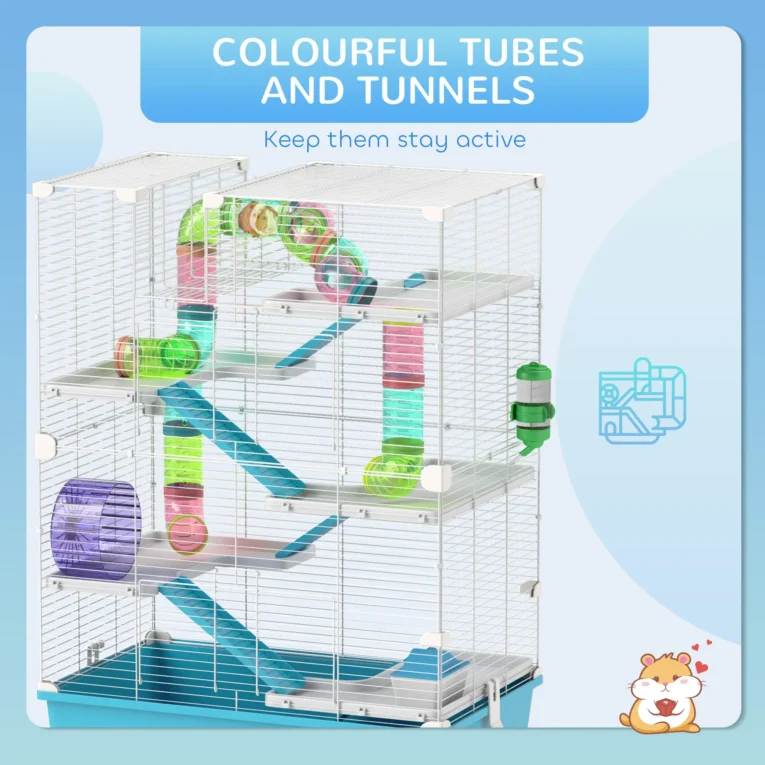 6-Tier Hamster Cage with Tubes and Accessories – Light Blue