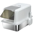 Covered Steel Cat Litter Box with Filters – White, 60.5cm