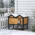 Raised Wooden Cat Shelter with Side Access – Yellow, 74.6cm