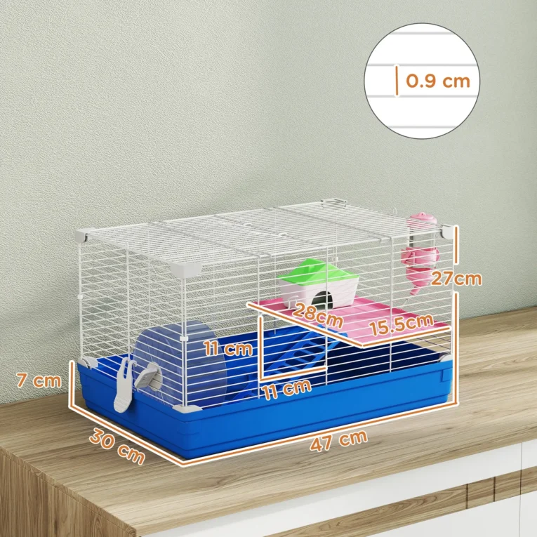 Portable Hamster Cage 2-Tier with Wheel – Blue and White Portable Hamster Cage 2-Tier with Wheel – Blue and White