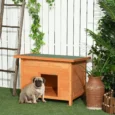 Raised Wooden Dog Kennel with Opening Roof – Yellow and Green, 82cm