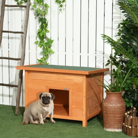 Raised Wooden Dog Kennel with Opening Roof – Yellow and Green, 82cm