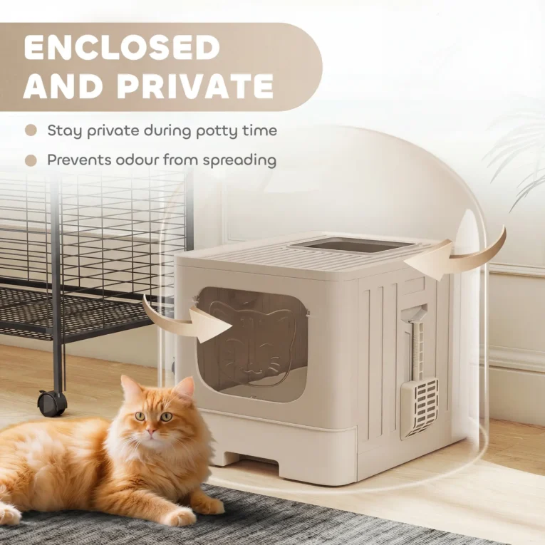 Hooded Cat Litter Box with Pull-Out Drawer – Khaki, 48cm Hooded Cat Litter Box with Pull-Out Drawer – Khaki, 48cm