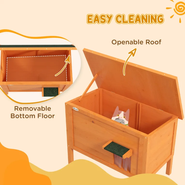Raised Insulated Wooden Cat House – Orange, 85cm
